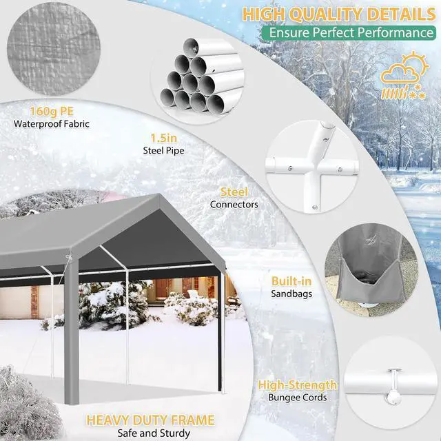 Alt view image 4 of 7 - Carport 10'x20' Heavy Duty Portable Garage, 2.0 Powder Coated Frame Better Than Galvanized
