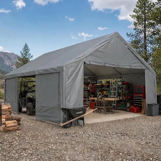 Main image of Carport 20x20 Heavy Duty Storage Shelter Shed Portable Garage with All-Steel Metal Frame & Vents, Waterproof Carport Canopy Anti-Snow, Round Style Outdoor Storage Shed for Car, Truck, Boat