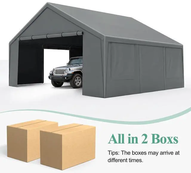 Alt view image 6 of 7 - Carport 20x20 Heavy Duty Storage Shelter Shed Portable Garage with All-Steel Metal Frame & Vents, Waterproof Carport Canopy Anti-Snow, Round Style Outdoor Storage Shed for Car, Truck, Boat
