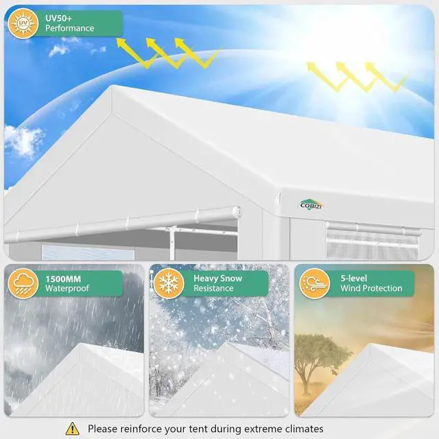 Alt view image 3 of 7 - Carport 12'x20' Heavy Duty Portable Garage, 2.0 Powder Coated Frame(Better Than Galvanized), Waterproof Shelter with Removable Sidewalls & Windows, Built-in Sandbags, for Car/Boat/SUV, White
