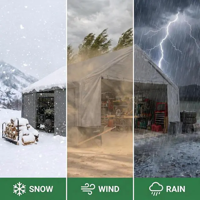 Alt view image 7 of 7 - Carport 20x20 Heavy Duty Storage Shelter Shed Portable Garage with All-Steel Metal Frame & Vents, Waterproof Carport Canopy Anti-Snow, Round Style Outdoor Storage Shed for Car, Truck, Boat
