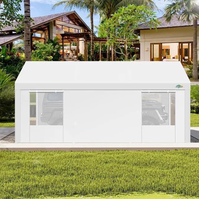 Alt view image 6 of 7 - Carport 12'x20' Heavy Duty Portable Garage, 2.0 Powder Coated Frame(Better Than Galvanized), Waterproof Shelter with Removable Sidewalls & Windows, Built-in Sandbags, for Car/Boat/SUV, White