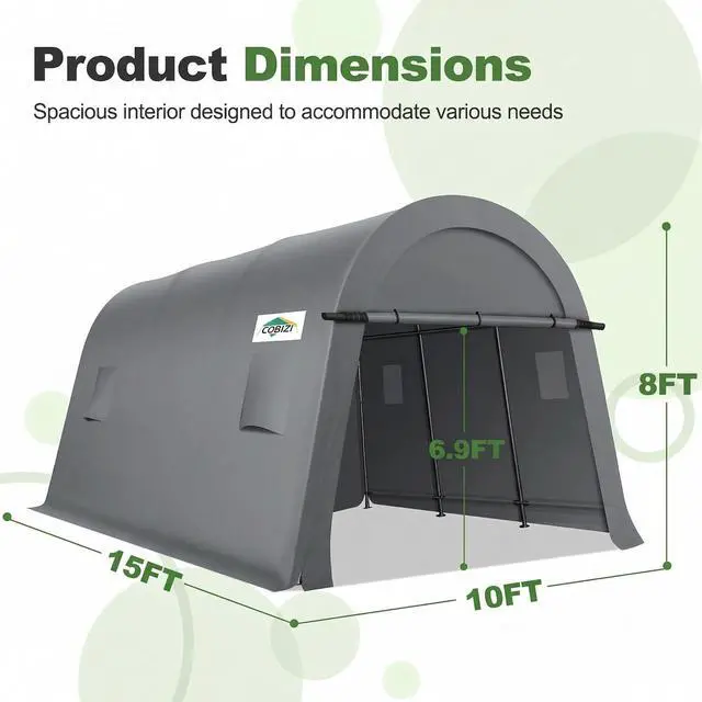 Alt view image 4 of 7 - Carport Canopy 10x15 Heavy Duty Portable Garage