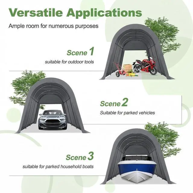Alt view image 5 of 7 - Carport Canopy 10x15 Heavy Duty Portable Garage