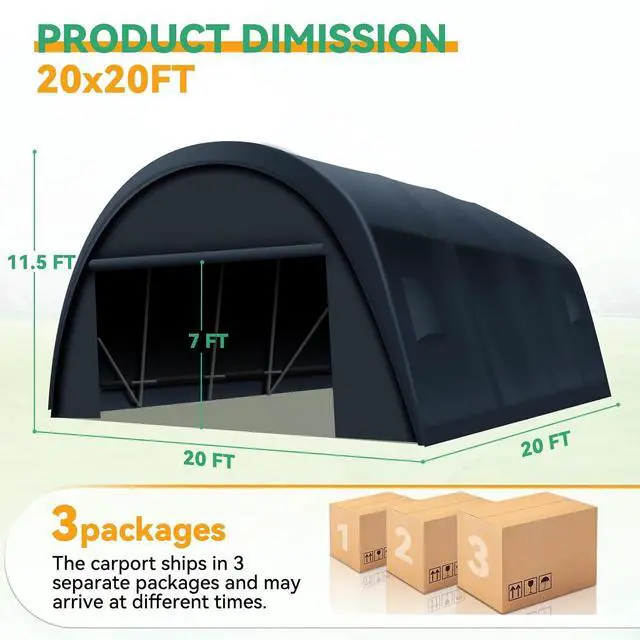 Alt view image 2 of 7 - Carport 20x20 Heavy Duty 2 Car Carport Canopy