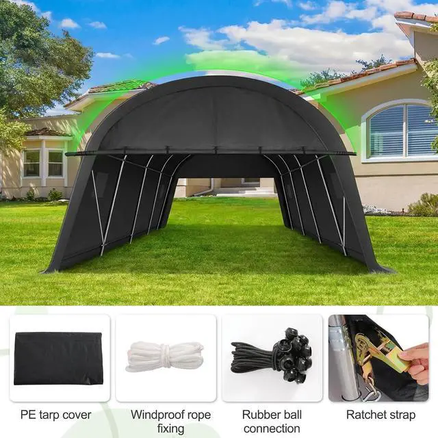 Alt view image 4 of 7 - Carport 20x20 Heavy Duty 2 Car Carport Canopy