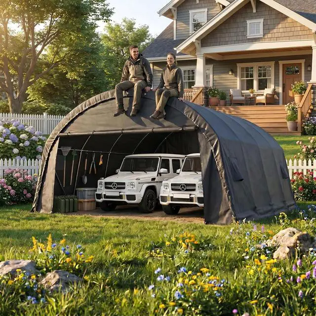 Alt view image 5 of 7 - Carport 20x20 Heavy Duty 2 Car Carport Canopy
