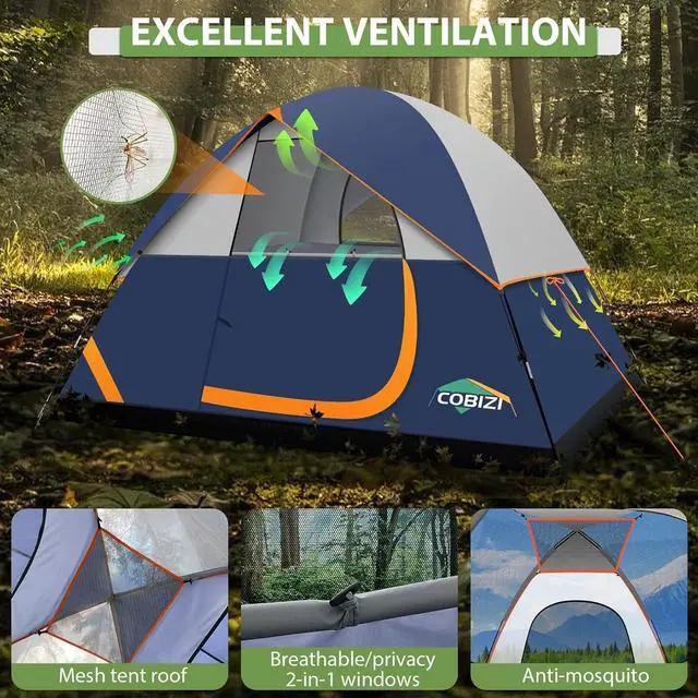 Alt view image 2 of 6 - 4/6/8/10/12 Person Camping Tent, Family Camping Tent with Rainfly & Screen Room, Spacious Waterproof Outdoor Tent, Easy Setup Lightweight Portable Cabin for Camping, Hiking & Family Travel