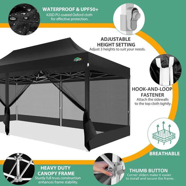 Alt view image 5 of 7 - 10x20 Heavy Duty Pop Up Canopy Tent with 4 Mosquito Netting Walls