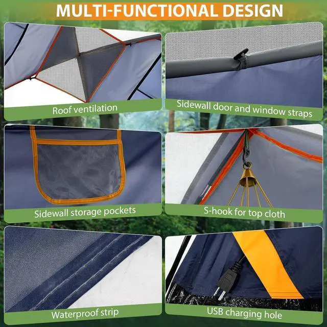 Alt view image 5 of 6 - 4/6/8/10/12 Person Camping Tent, Family Camping Tent with Rainfly & Screen Room, Spacious Waterproof Outdoor Tent, Easy Setup Lightweight Portable Cabin for Camping, Hiking & Family Travel