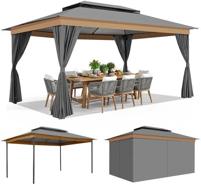 Alt view image 3 of 7 - 10x15 Outdoor Patio Gazebo with Privacy Curtains, Gray