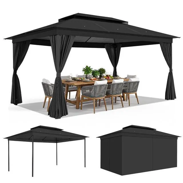 Alt view image 3 of 7 - 10x15 Outdoor Patio Gazebo with Privacy Curtains, Black