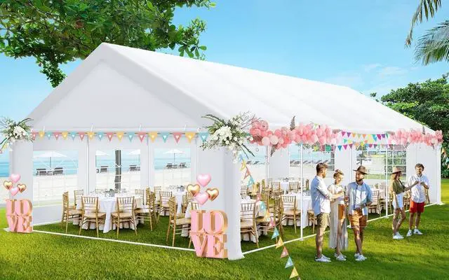 Alt view image 2 of 7 - 16x32 Heavy Duty Party Tent Outdoor Waterproof Canopy with 14 Church Windows & 10 Sidewalls, Built-in Sandbag, White Powder Coating Commercial Event Shelter Tents for Parties Wedding BBQ Patio