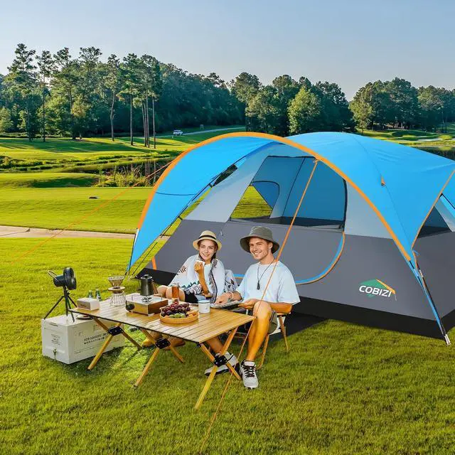 Alt view image 6 of 7 - 8 Person Camping Tent with Rainfly & Screen, Waterproof, Blue