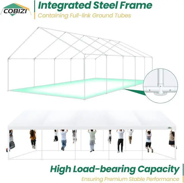 Alt view image 4 of 7 - 16x32 Heavy Duty Party Tent Outdoor Waterproof Canopy with 14 Church Windows & 10 Sidewalls, Built-in Sandbag, White Powder Coating Commercial Event Shelter Tents for Parties Wedding BBQ Patio