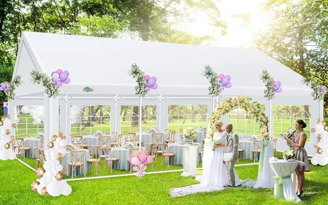 Alt view image 2 of 7 - 20x30 Heavy Duty Party Tent Outdoor Waterproof Canopy with 12 Church Windows & 8 Sidewalls, Built-in Sandbag, White Powder Coating Commercial Event Shelter Tents for Parties Wedding BBQ Patio