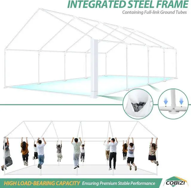 Alt view image 4 of 7 - 20x30 Heavy Duty Party Tent Outdoor Waterproof Canopy with 12 Church Windows & 8 Sidewalls, Built-in Sandbag, White Powder Coating Commercial Event Shelter Tents for Parties Wedding BBQ Patio