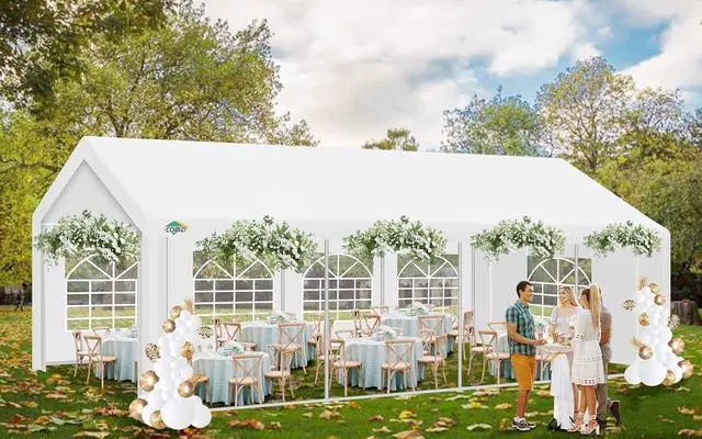 Alt view image 2 of 7 - 13x26 Heavy Duty Party Tent Outdoor Waterproof Canopy with 10 Church Windows & 8 Sidewalls, Built-in Sandbag, White Powder Coating Commercial Event Shelter Tents for Parties BBQ Patio Wedding