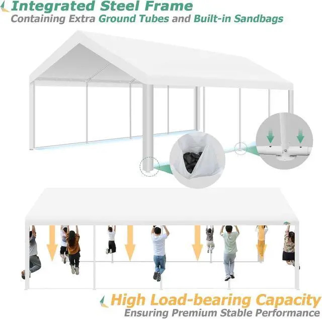 Alt view image 4 of 7 - 13x26 Heavy Duty Party Tent Outdoor Waterproof Canopy with 10 Church Windows & 8 Sidewalls, Built-in Sandbag, White Powder Coating Commercial Event Shelter Tents for Parties BBQ Patio Wedding