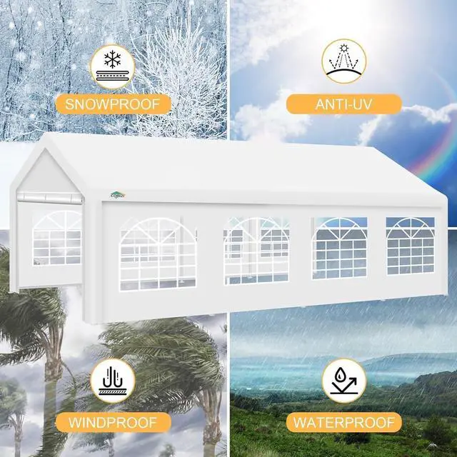 Alt view image 6 of 7 - 13x26 Heavy Duty Party Tent Outdoor Waterproof Canopy with 10 Church Windows & 8 Sidewalls, Built-in Sandbag, White Powder Coating Commercial Event Shelter Tents for Parties BBQ Patio Wedding