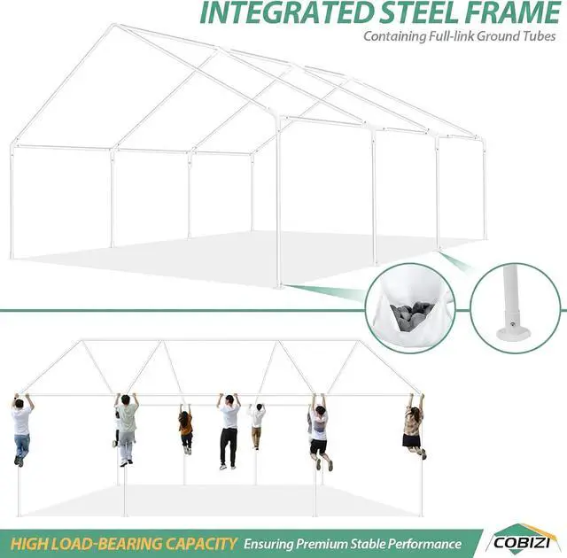 Alt view image 4 of 6 - 16x20 Heavy Duty Party Tent Outdoor Waterproof Canopy with 10 Church Windows & 6 Sidewalls, Built-in Sandbag, White Powder Coating Commercial Event Shelter Tents for Parties BBQ Patio Wedding