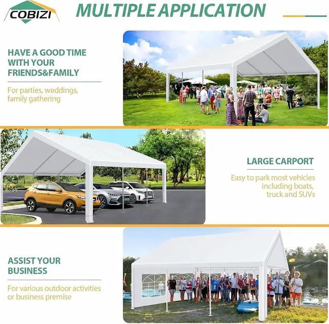 Alt view image 5 of 6 - 16x20 Heavy Duty Party Tent Outdoor Waterproof Canopy with 10 Church Windows & 6 Sidewalls, Built-in Sandbag, White Powder Coating Commercial Event Shelter Tents for Parties BBQ Patio Wedding