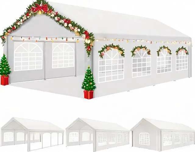 Main image of 13x26 Heavy Duty Party Tent Outdoor Waterproof Canopy with 10 Church Windows & 8 Sidewalls, Built-in Sandbag, White Powder Coating Commercial Event Shelter Tents for Parties Wedding BBQ Patio