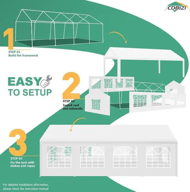 Alt view image 7 of 7 - 13x26 Heavy Duty Party Tent Outdoor Waterproof Canopy with 10 Church Windows & 8 Sidewalls, Built-in Sandbag, White Powder Coating Commercial Event Shelter Tents for Parties Wedding BBQ Patio