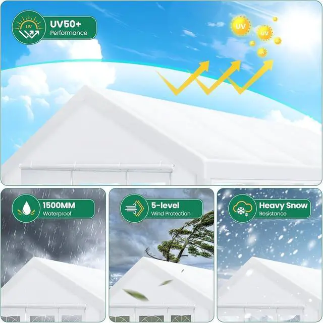 Alt view image 6 of 7 - 13x26 Heavy Duty Party Tent Outdoor Waterproof Canopy with 10 Church Windows & 8 Sidewalls, Built-in Sandbag, White Powder Coating Commercial Event Shelter Tents for Parties Wedding BBQ Patio