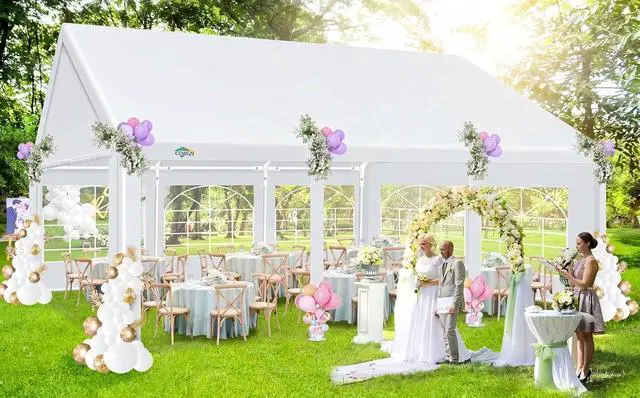 Alt view image 6 of 6 - 16x20 Heavy Duty Party Tent Outdoor Waterproof Canopy with 10 Church Windows & 6 Sidewalls, Built-in Sandbag, White Powder Coating Commercial Event Shelter Tents for Parties BBQ Patio Wedding
