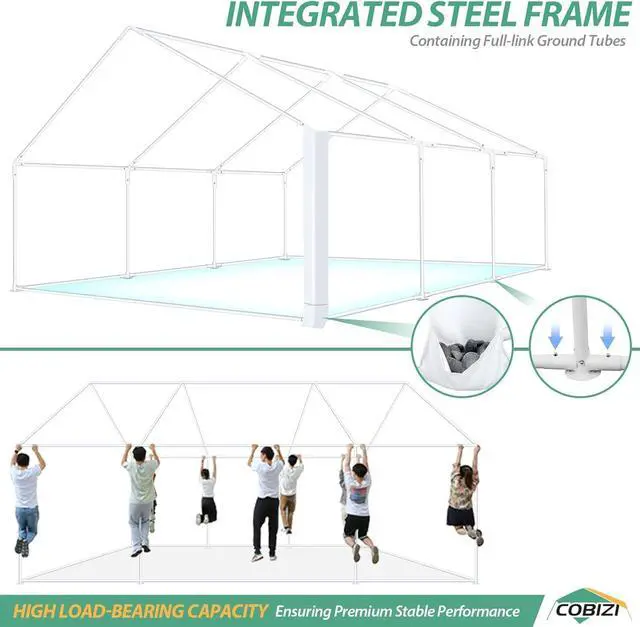 Alt view image 4 of 7 - 20x20 Heavy Duty Party Tent Outdoor Waterproof Canopy with 10 Church Windows & 6 Sidewalls, Built-in Sandbag, White Powder Coating Commercial Event Shelter Tents for Parties Wedding BBQ Patio