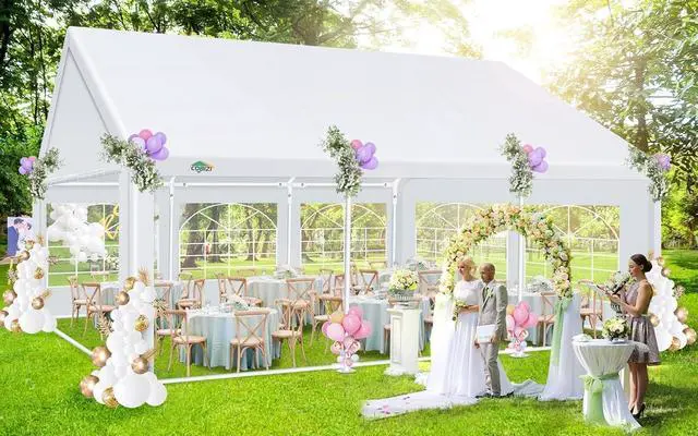 Alt view image 2 of 7 - 20x20 Heavy Duty Party Tent Outdoor Waterproof Canopy with 10 Church Windows & 6 Sidewalls, Built-in Sandbag, White Powder Coating Commercial Event Shelter Tents for Parties Wedding BBQ Patio