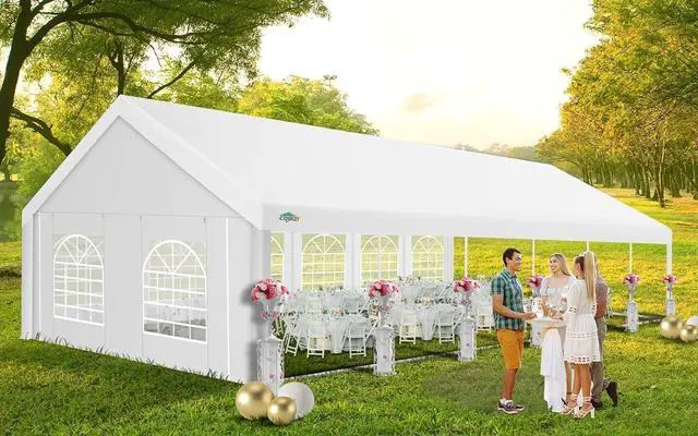 Alt view image 2 of 7 - 20x40 Heavy Duty Party Tent Outdoor Waterproof Canopy with 16 Church Windows & 12 Sidewalls, Built-in Sandbag, White Powder Coating Commercial Event Shelter Tents for Parties Wedding Patio BBQ
