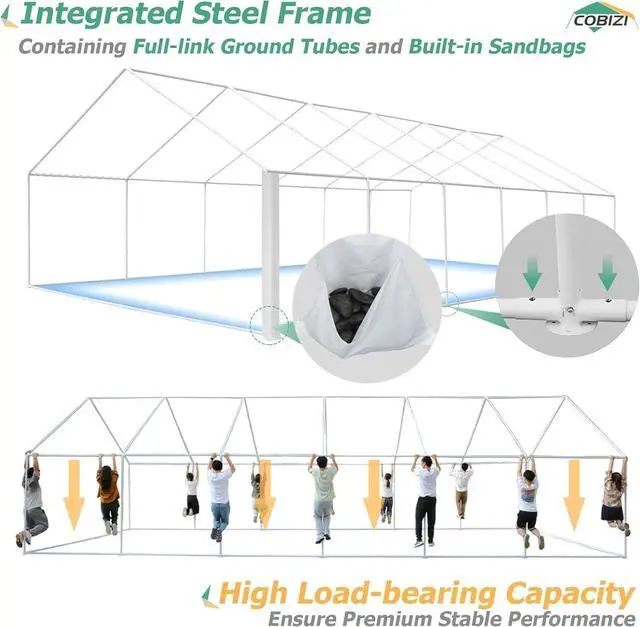 Alt view image 4 of 7 - 20x40 Heavy Duty Party Tent Outdoor Waterproof Canopy with 16 Church Windows & 12 Sidewalls, Built-in Sandbag, White Powder Coating Commercial Event Shelter Tents for Parties Wedding Patio BBQ