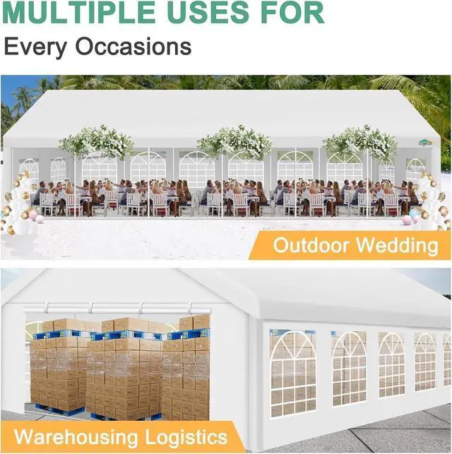 Alt view image 7 of 7 - 20x40 Heavy Duty Party Tent Outdoor Waterproof Canopy with 16 Church Windows & 12 Sidewalls, Built-in Sandbag, White Powder Coating Commercial Event Shelter Tents for Parties Wedding Patio BBQ