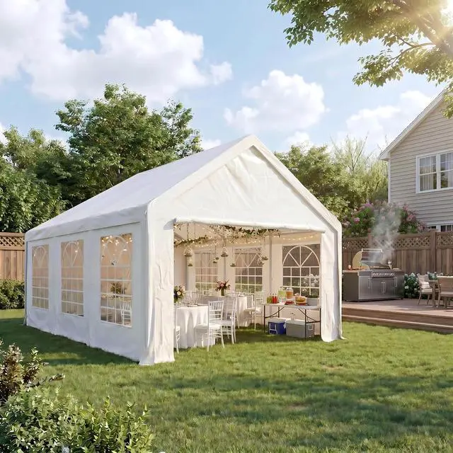 Main image of 16x20 Heavy Duty Party Tent Outdoor Waterproof Canopy with 10 Church Windows & 6 Sidewalls, Built-in Sandbag, White Powder Coating Commercial Event Shelter Tents for Parties Wedding BBQ Patio