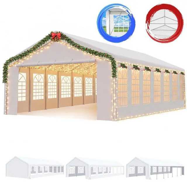 Alt view image 2 of 7 - 20x50 Heavy Duty Party Tent Waterproof, 14 Church Windows with Sidewalls, Built-in Sandbag, Large Outdoor Canopy Gazebo for Wedding, Backyard, BBQ & Patio, White