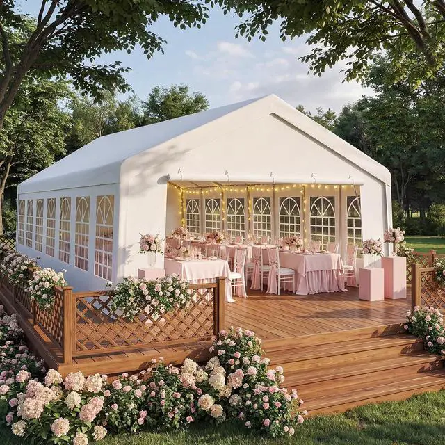Main image of 20x50 Heavy Duty Party Tent Waterproof, 14 Church Windows with Sidewalls, Built-in Sandbag, Large Outdoor Canopy Gazebo for Wedding, Backyard, BBQ & Patio, White
