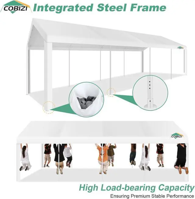 Alt view image 3 of 7 - 10x30 Heavy Duty Party Tent Outdoor Waterproof Canopy with 8 Church Windows & 8 Sidewalls, Built-in Sandbag, White Powder Coating Commercial Event Shelter Tents for Parties Wedding BBQ Patio