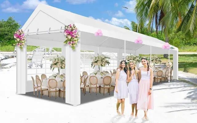 Alt view image 7 of 7 - 10x30 Heavy Duty Party Tent Outdoor Waterproof Canopy with 8 Church Windows & 8 Sidewalls, Built-in Sandbag, White Powder Coating Commercial Event Shelter Tents for Parties Wedding BBQ Patio