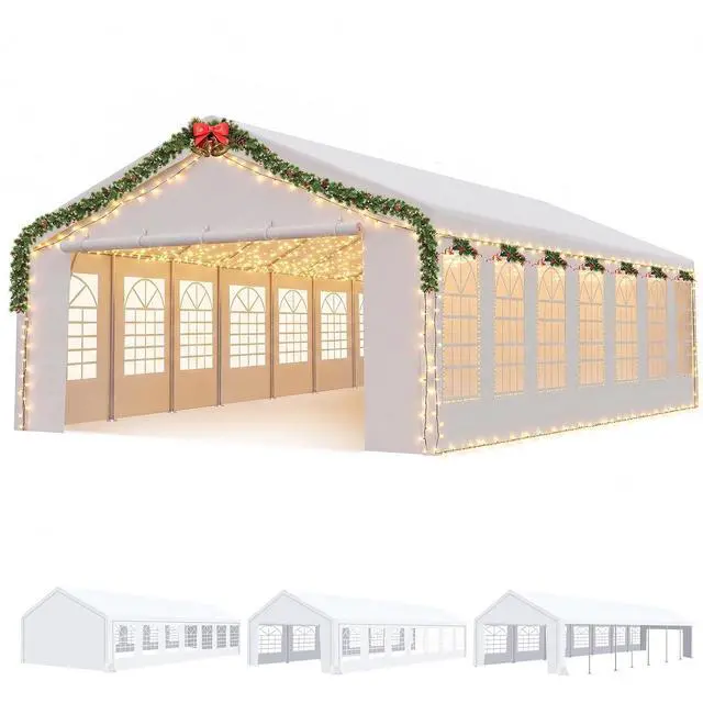 Alt view image 2 of 7 - 20x50 Heavy Duty Party Tent Waterproof, 14 Church Windows with Sidewalls, Built-in Sandbags, Large Outdoor Canopy Gazebo for Wedding, Backyard, BBQ & Patio-White