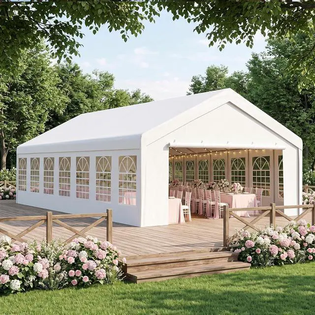 Main image of 20x50 Heavy Duty Party Tent Waterproof, 14 Church Windows with Sidewalls, Built-in Sandbags, Large Outdoor Canopy Gazebo for Wedding, Backyard, BBQ & Patio-White