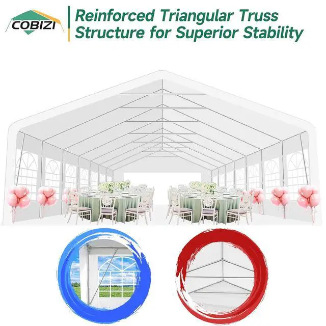 Alt view image 4 of 7 - 20x50 Heavy Duty Party Tent Waterproof, 14 Church Windows with Sidewalls, Built-in Sandbags, Large Outdoor Canopy Gazebo for Wedding, Backyard, BBQ & Patio-White