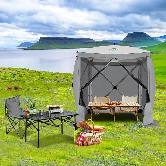 Alt view image 2 of 7 - 6x6 FT Pop up Gazebo, Popup Canopy Tent, Screened in Gazebos with sidewalls, Waterproof Portable Outdoor Small Screen Tents Sun Shelter,carpas para Patio for Camping, Garden and Backyard,Grey