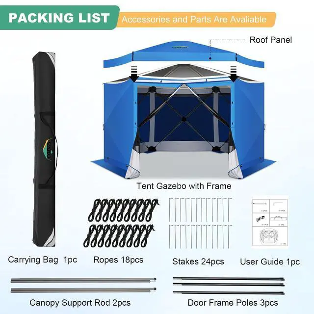 Alt view image 4 of 7 - 12x12 FT Pop Up Canopy Extendable Tent, Gazebos On Clearance with Removable Roof, Screened in Gazebo with sidewalls, Screen Tents Portable carpas para Patio for Outdoor Camping,Backyard,Blue