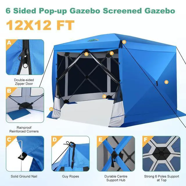 Alt view image 3 of 7 - 12x12 FT Pop Up Canopy Extendable Tent, Gazebos On Clearance with Removable Roof, Screened in Gazebo with sidewalls, Screen Tents Portable carpas para Patio for Outdoor Camping,Backyard,Blue