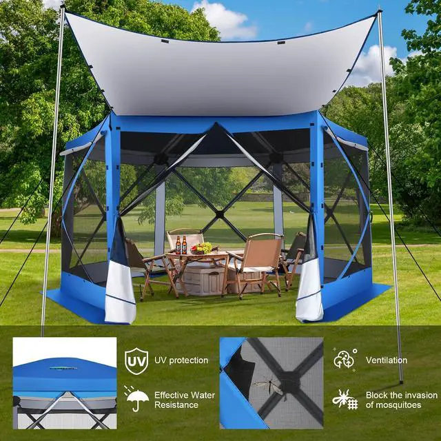 Alt view image 2 of 7 - 12x12 FT Pop Up Canopy Extendable Tent, Gazebos On Clearance with Removable Roof, Screened in Gazebo with sidewalls, Screen Tents Portable carpas para Patio for Outdoor Camping,Backyard,Blue