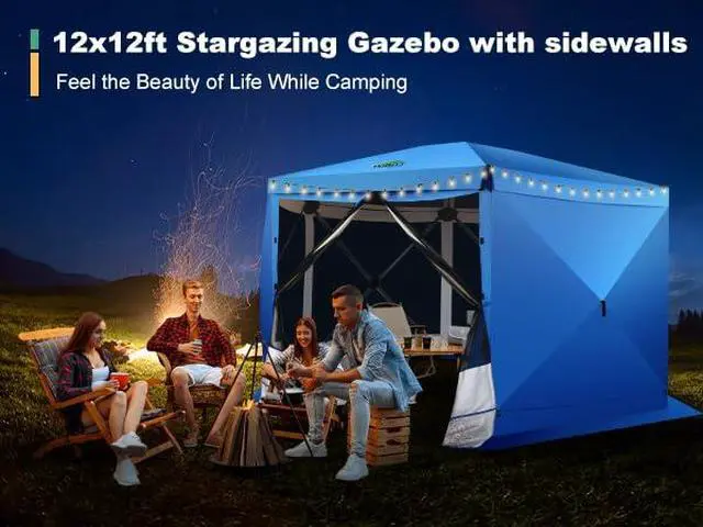 Alt view image 6 of 7 - 12x12 FT Pop Up Canopy Extendable Tent, Gazebos On Clearance with Removable Roof, Screened in Gazebo with sidewalls, Screen Tents Portable carpas para Patio for Outdoor Camping,Backyard,Blue