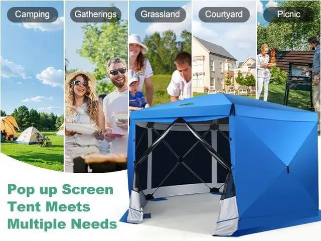 Alt view image 7 of 7 - 12x12 FT Pop Up Canopy Extendable Tent, Gazebos On Clearance with Removable Roof, Screened in Gazebo with sidewalls, Screen Tents Portable carpas para Patio for Outdoor Camping,Backyard,Blue