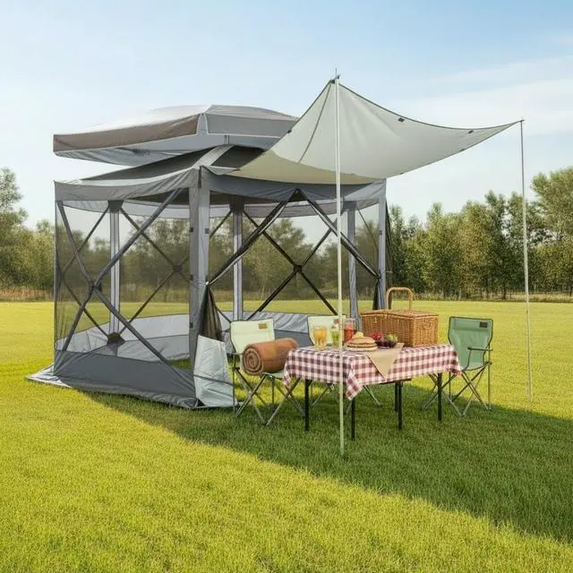 Main image of 12x12 FT Pop Up Canopy Extendable Tent, Gazebos On Clearance With Removable Roof, Screened In Gazebo,Screen Tents Portable carpas para patio for Outdoor Camping,Backyard, Garden, Grey(Upgraded)